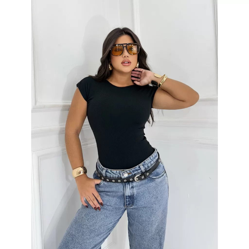 Body Feminino Costa Aberta Collant Decote Costa Básico Casual Dia Noite Blusa Manga Verão Carnaval