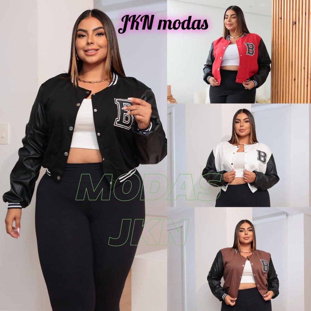 JAQUETA  bomber PLUS SIZE Feminina manga couro estilo Colegial Bomber moda Blogueira Inverno