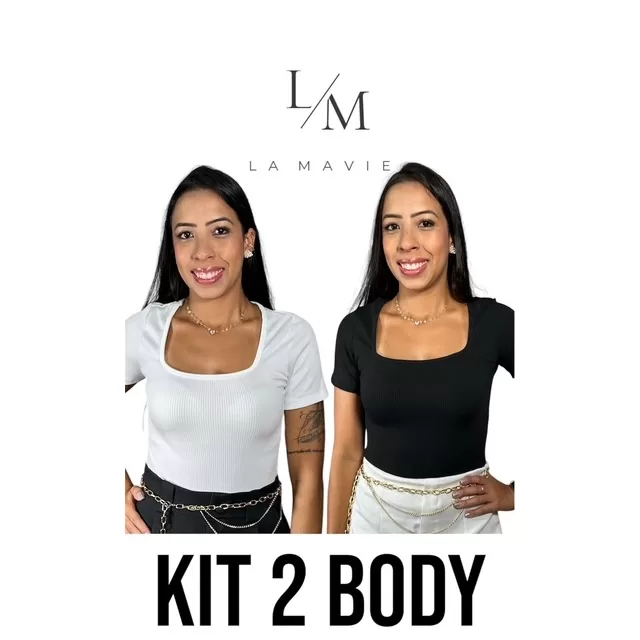 Kit 2 Body Manga Curta Decote Quadrado Moda Blusin