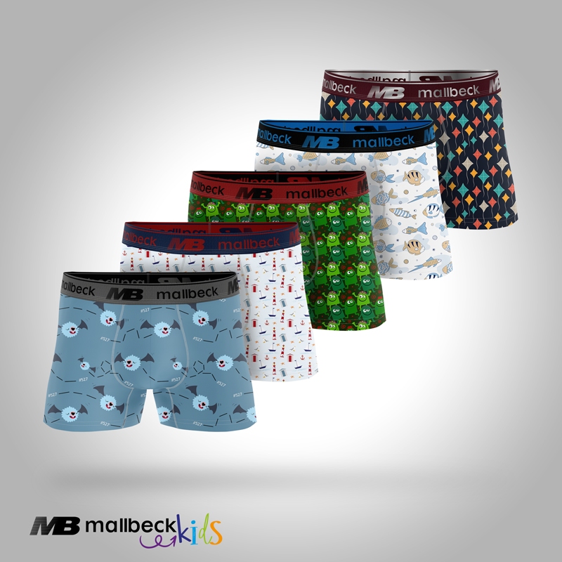 Kit 5 Cuecas Infantis Boxer Algodão para Menino  Conforto e Qualidade