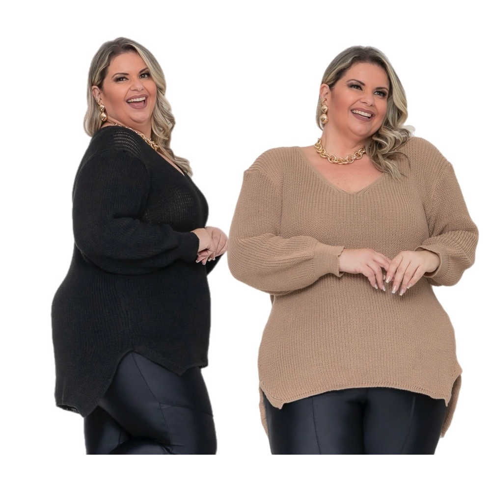 Kit com 2 Casacos Blusa Vestlegging Feminino Plus Size EXG Tricot