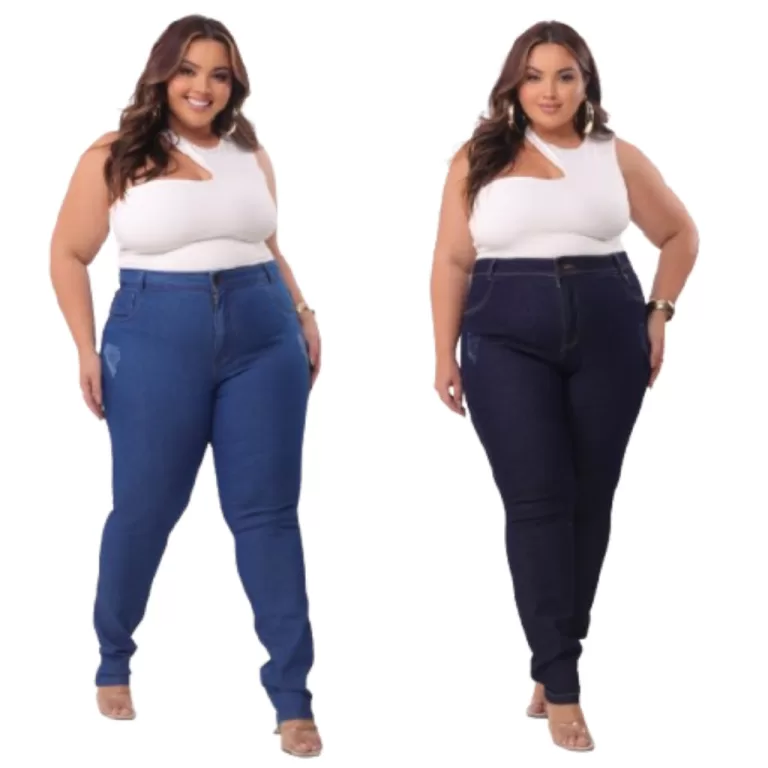 Kit com 2 Calça Jeans Feminino Plus Size Elastano