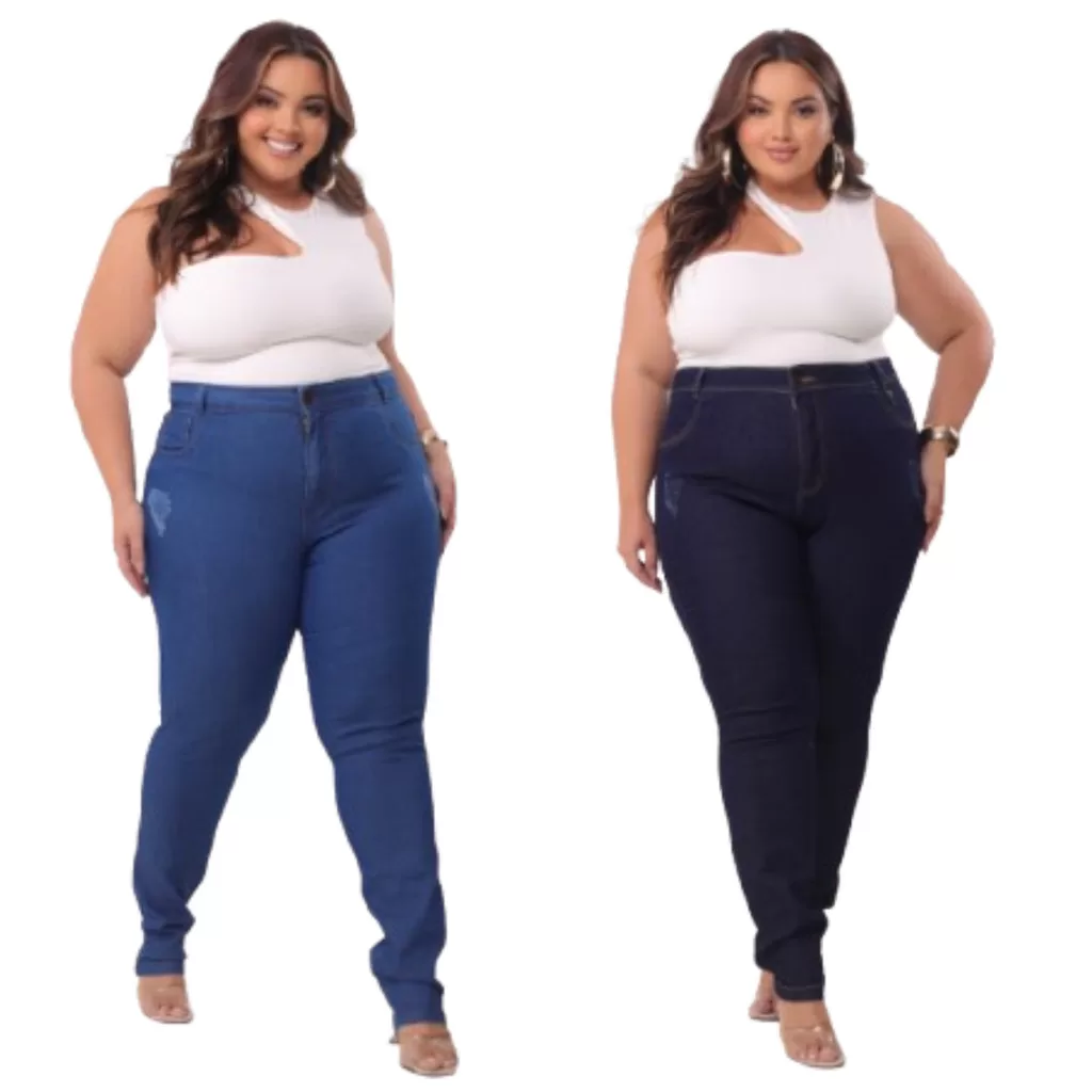 Kit com 2 Calça Jeans Feminino Plus Size Elastano Modelo Curve 48-64