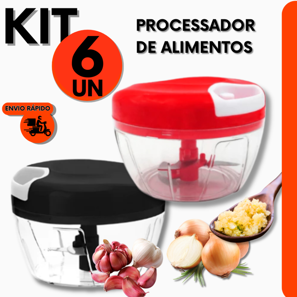 Kit 6 Processadores de Alimentos Legumes Manual 3 Lâminas em Aço Inox P/ Restaurante Casa Bar