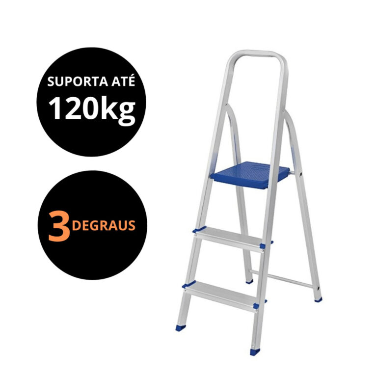 Escada Alumínio 3 Degraus Dobrável Resistente Do