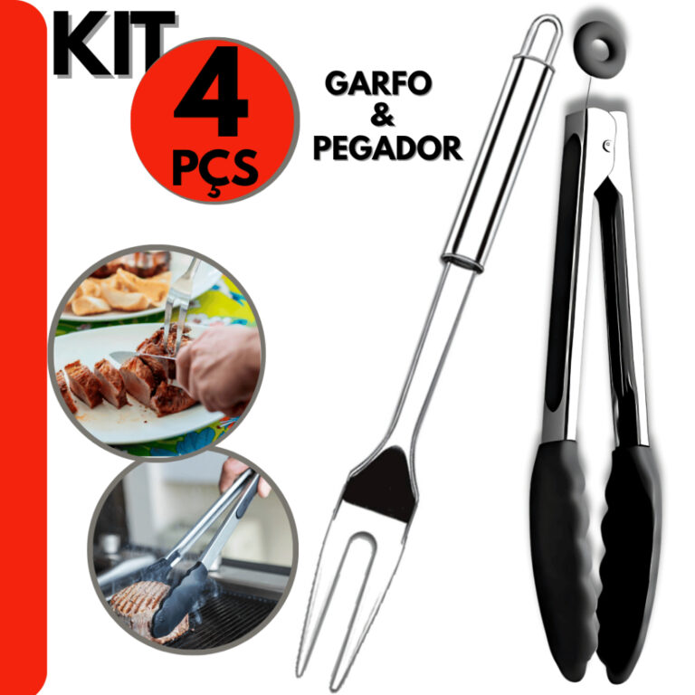 Kit 4 pçs Garfo Trinchante e Pegador de Silicone 