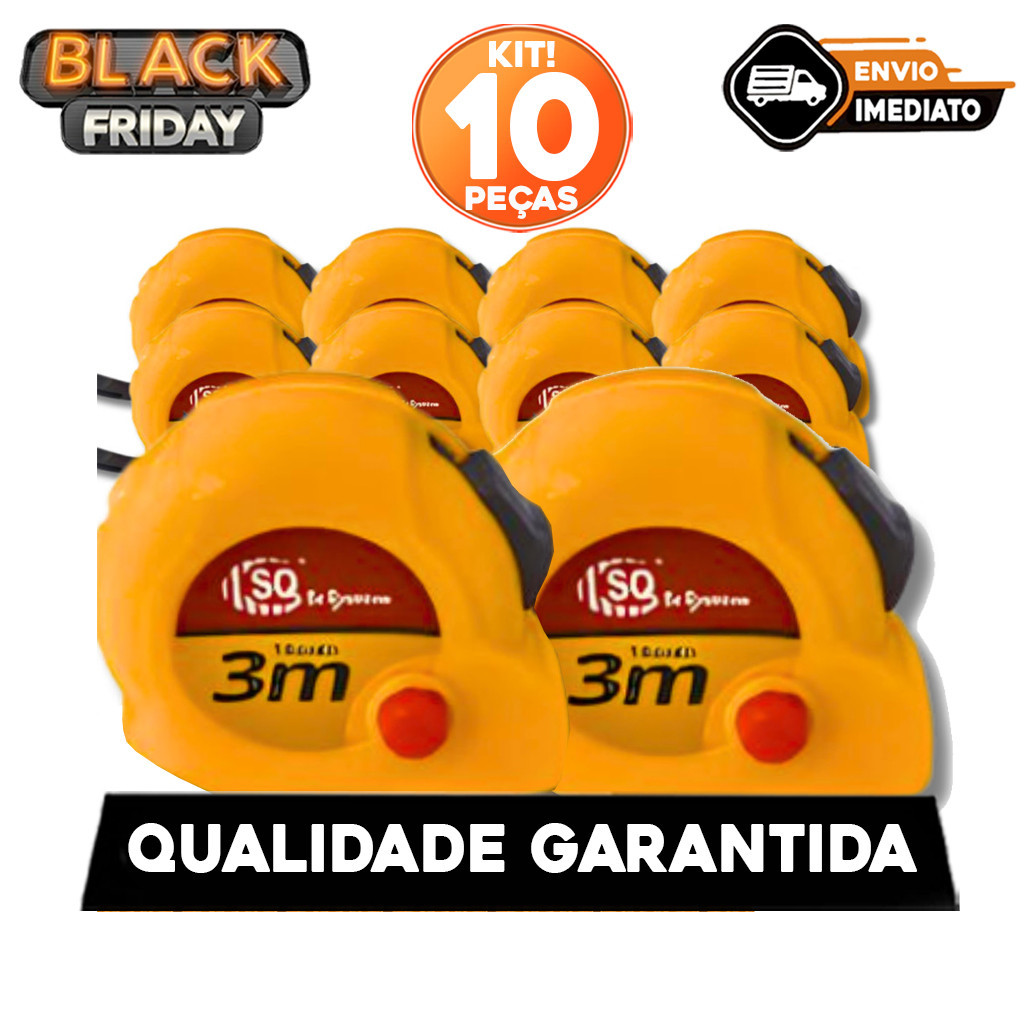 Kit 10 Trena Métrica 3MT Fita Medição Profissional Portátil Com Trava De Segurança Construção Medir