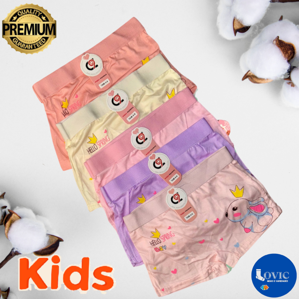 Kit Calcinhas Importada box Shortinho Infantil menina Estampada Kit 5 ou Kit 3