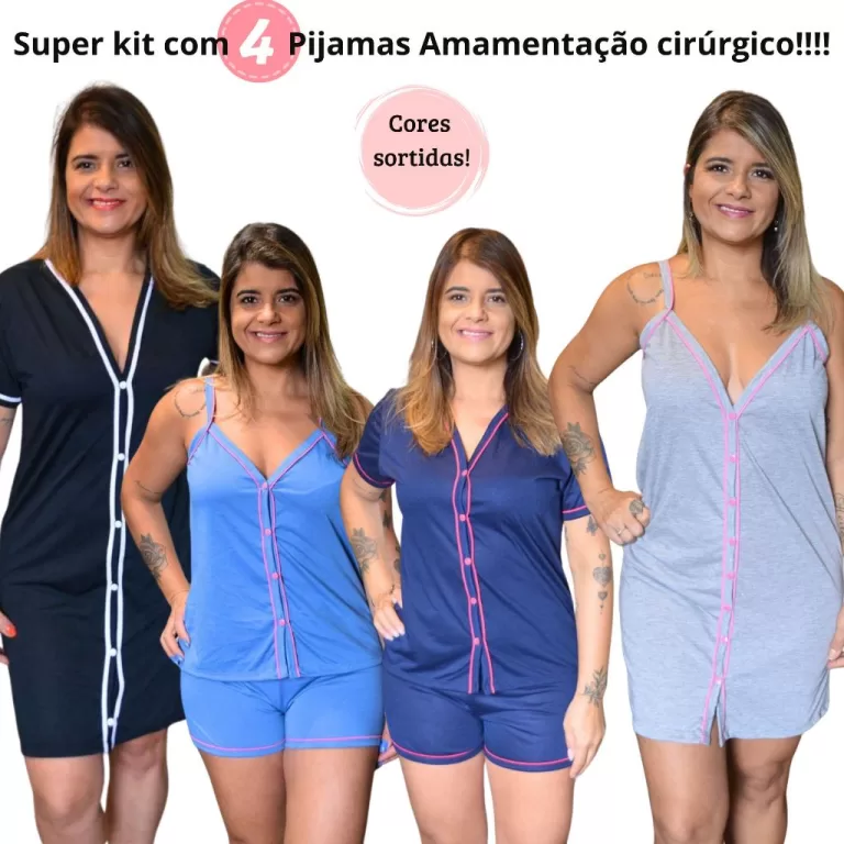 Super Kit com 4 Pijamas Feminino Amamentação Cir