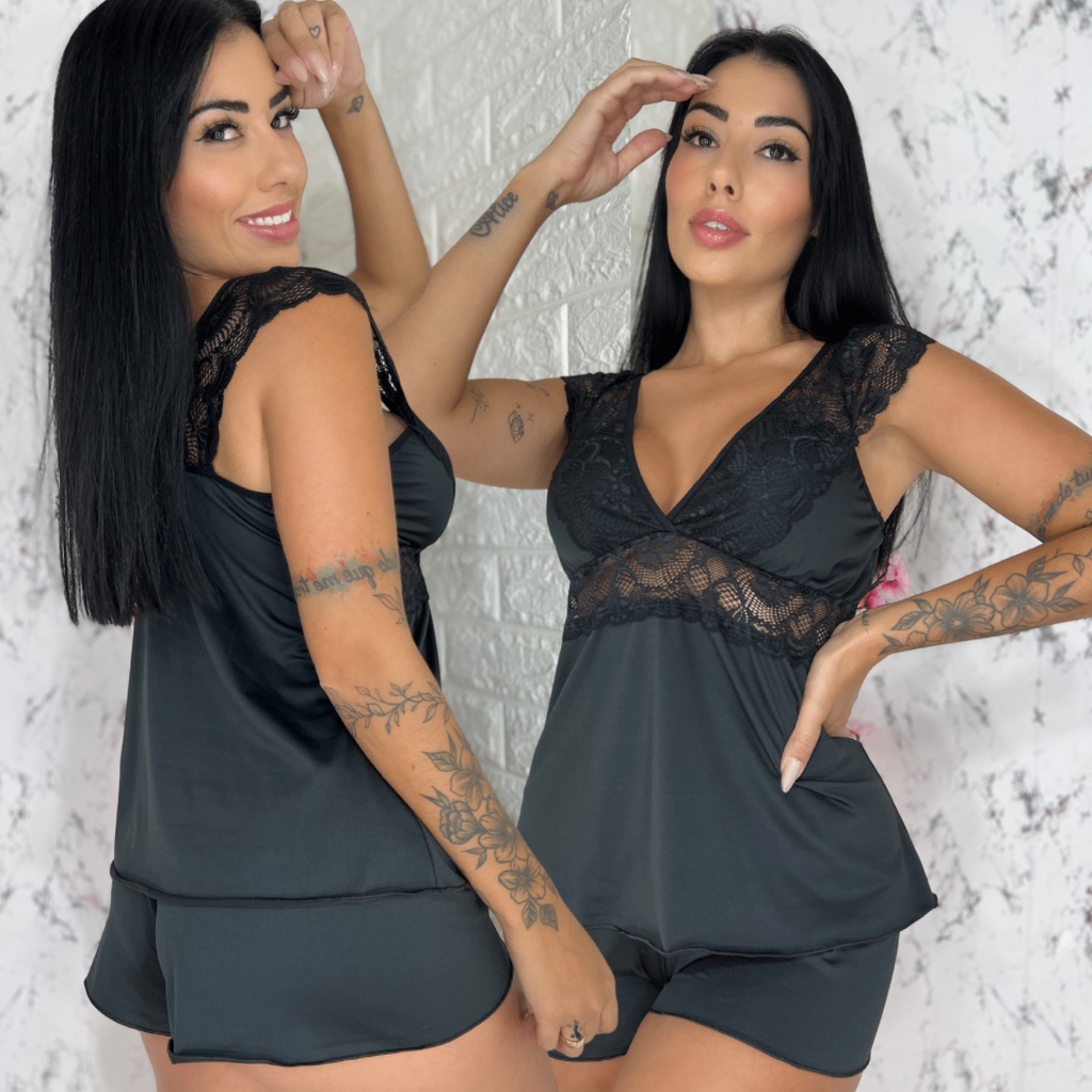 Short Doll Confortável com Renda Sensual Sexy Linha Noite Roupa de Dormir Pijama Sandra  – LIT Modas