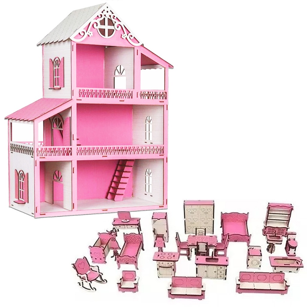 Casa de Boneca em MDF Decorada  Presente Infantil  Alta Qualidade