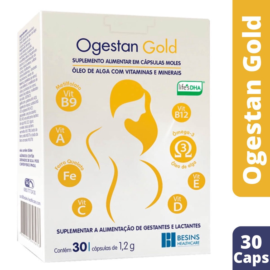 Ogestan Gold Suplemento Alimentar Gestantes e Lactantes Com 30 Cápsulas de 1,2gr