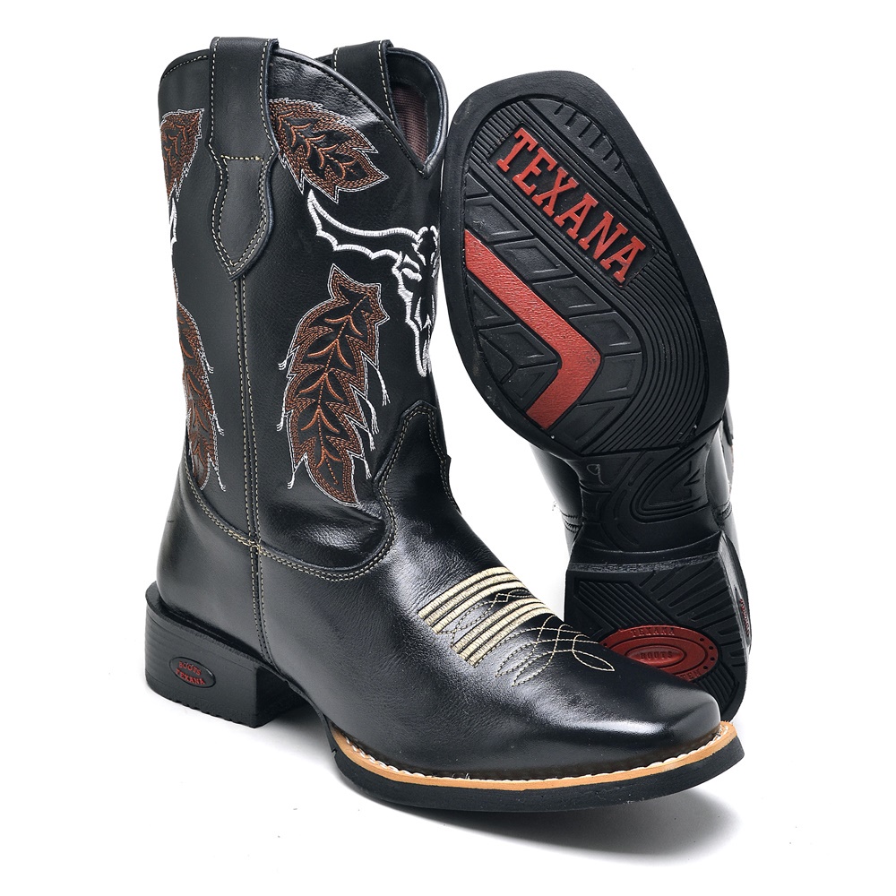 Bota Texana Masculina Bordada Touro Promoção Black Friday