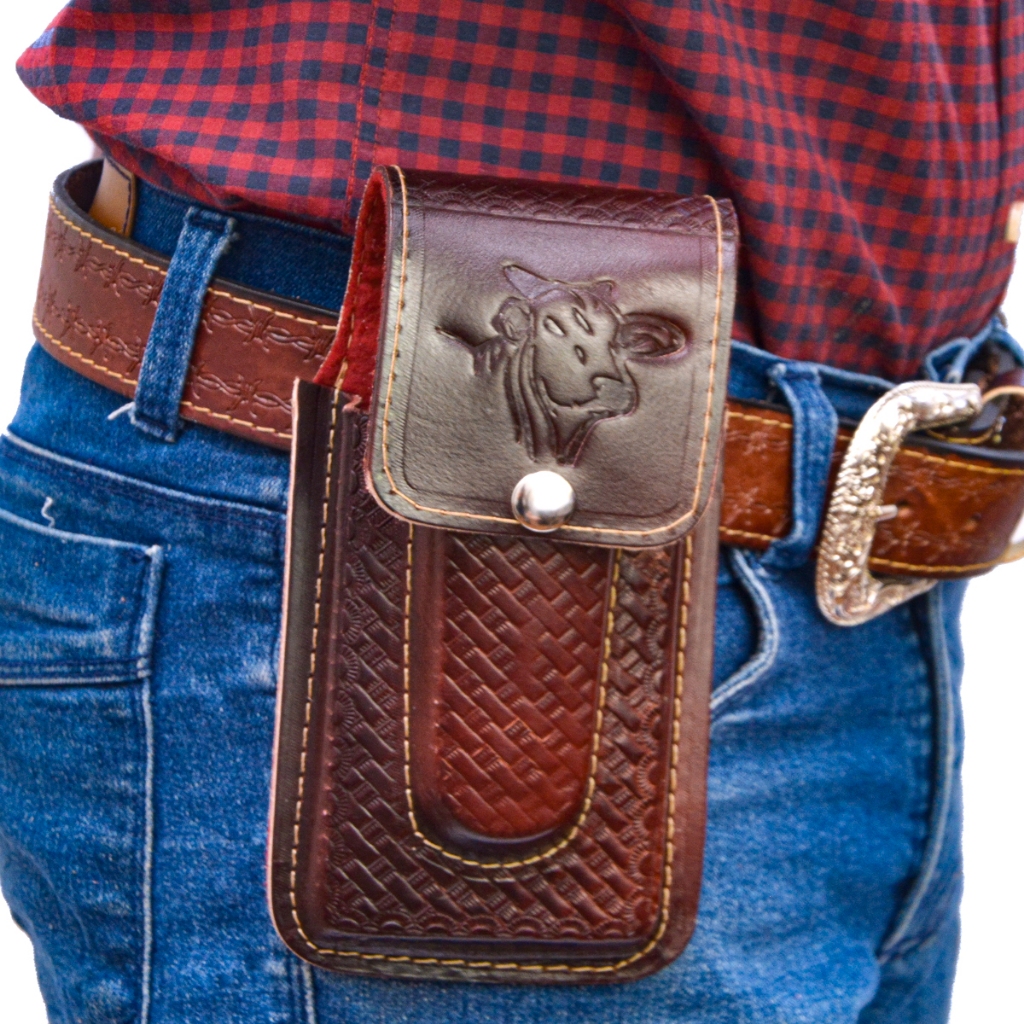 Porta Celular e Canivete Capinha Canguru Conjugada Couro Legítimo.