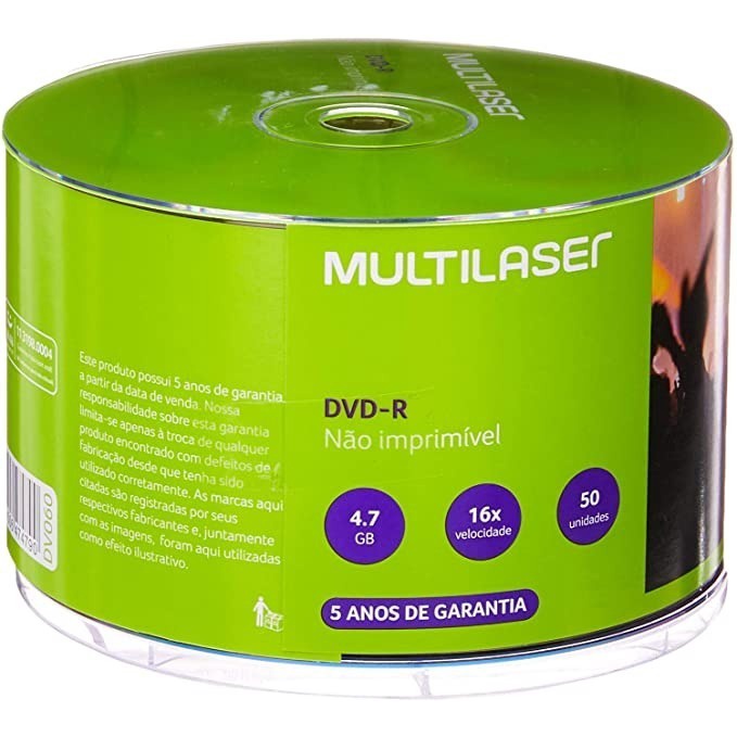 50 Unidades DVD-R Multilaser – 4,7 GB –