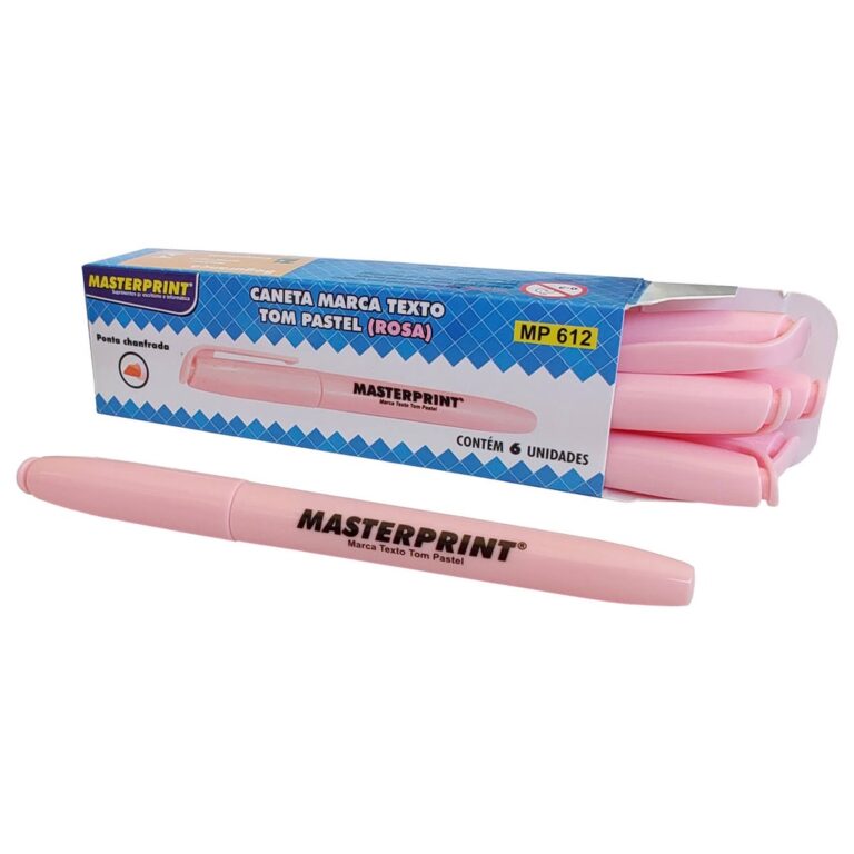 Caixa com 6 Canetas Marca Texto Rosa Tom Pastel Po