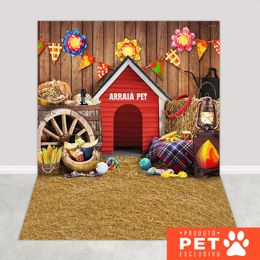 Fundo Fotográfico Pet Festa Junina Celeiro Arraia Pet Shop Em Tecido 1,20×1,70m – PET-34