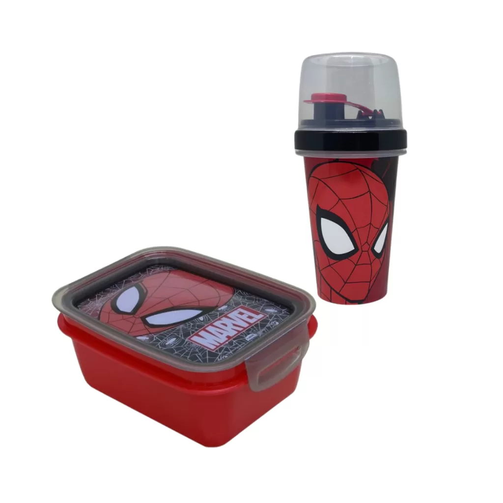 Kit Lanche Mini Marmita Pote Infantil C/ Garrafinha Mini Shakeira 320ml Copo Infantil Super Heróis