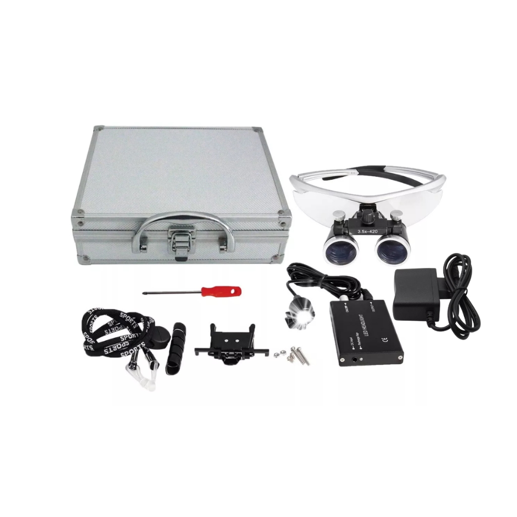 Kit Ferramentas de Precisão Óculos Ampliação Binocular Profissional Com Lupa Lentes Luz LED e Maleta