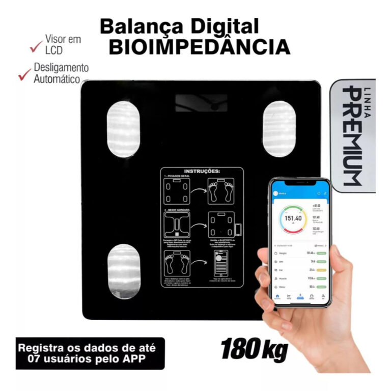 Balança Digital Corporal com Bioimpedância e Con