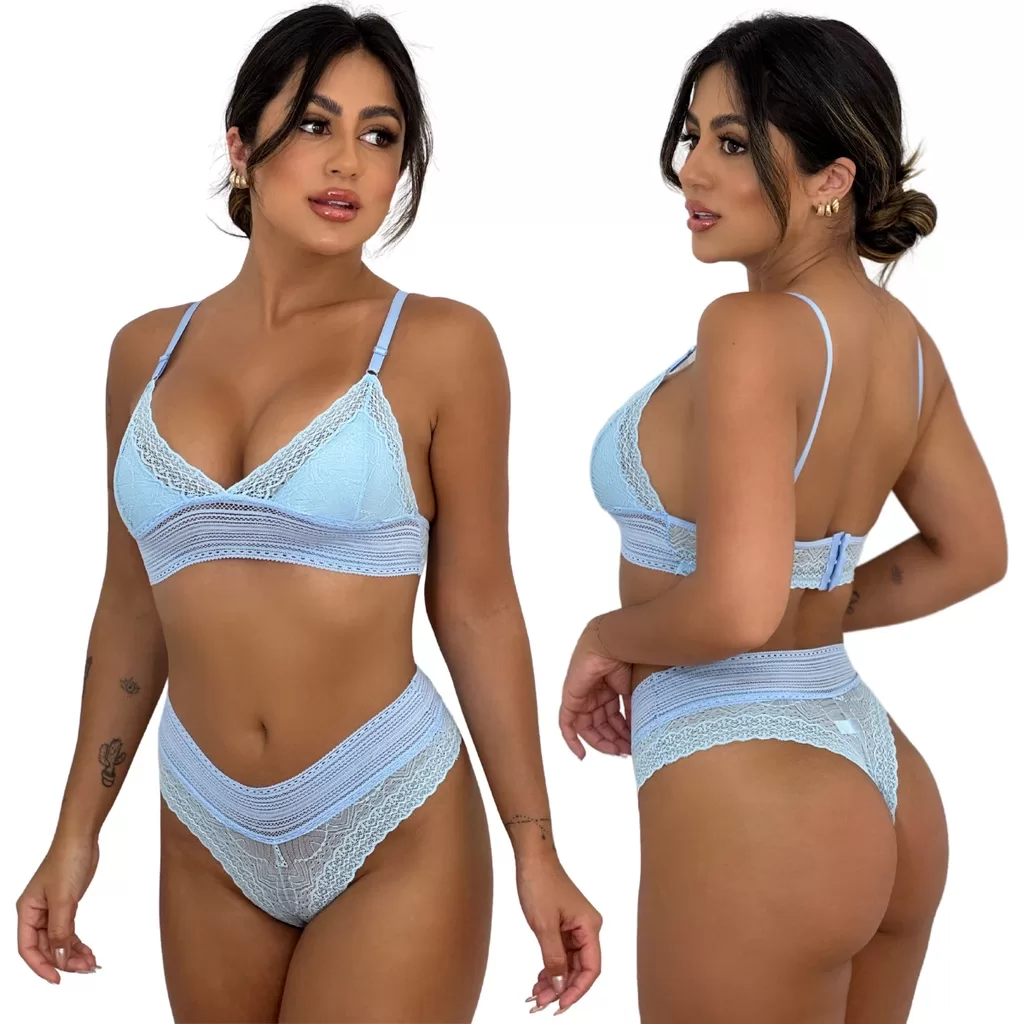 Conjunto Lingerie Sexy Feminino com forro Renda S/ Bojo