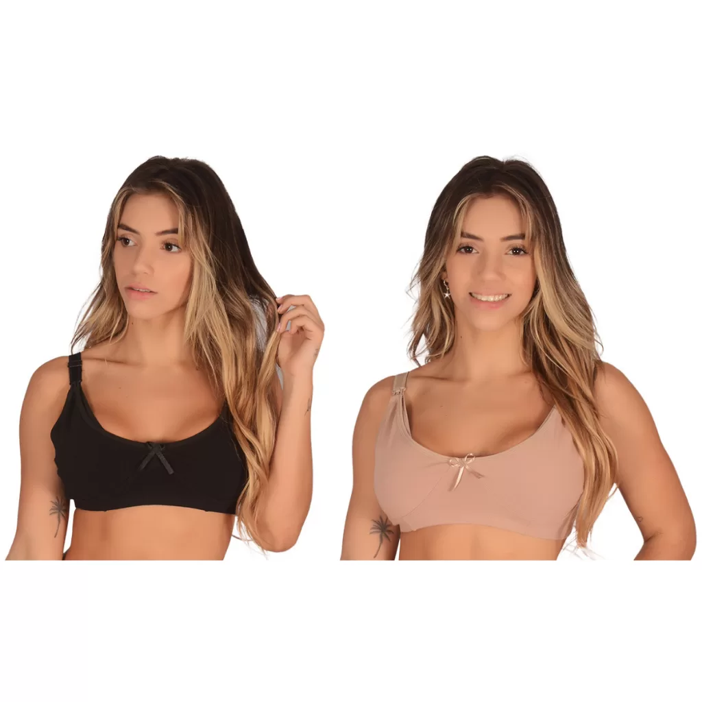 Kit com 2 Sutiãs de Amamentação Algodão sem Bojo Reforçado Maternidade Sutian Feminino Pós Parto Sou