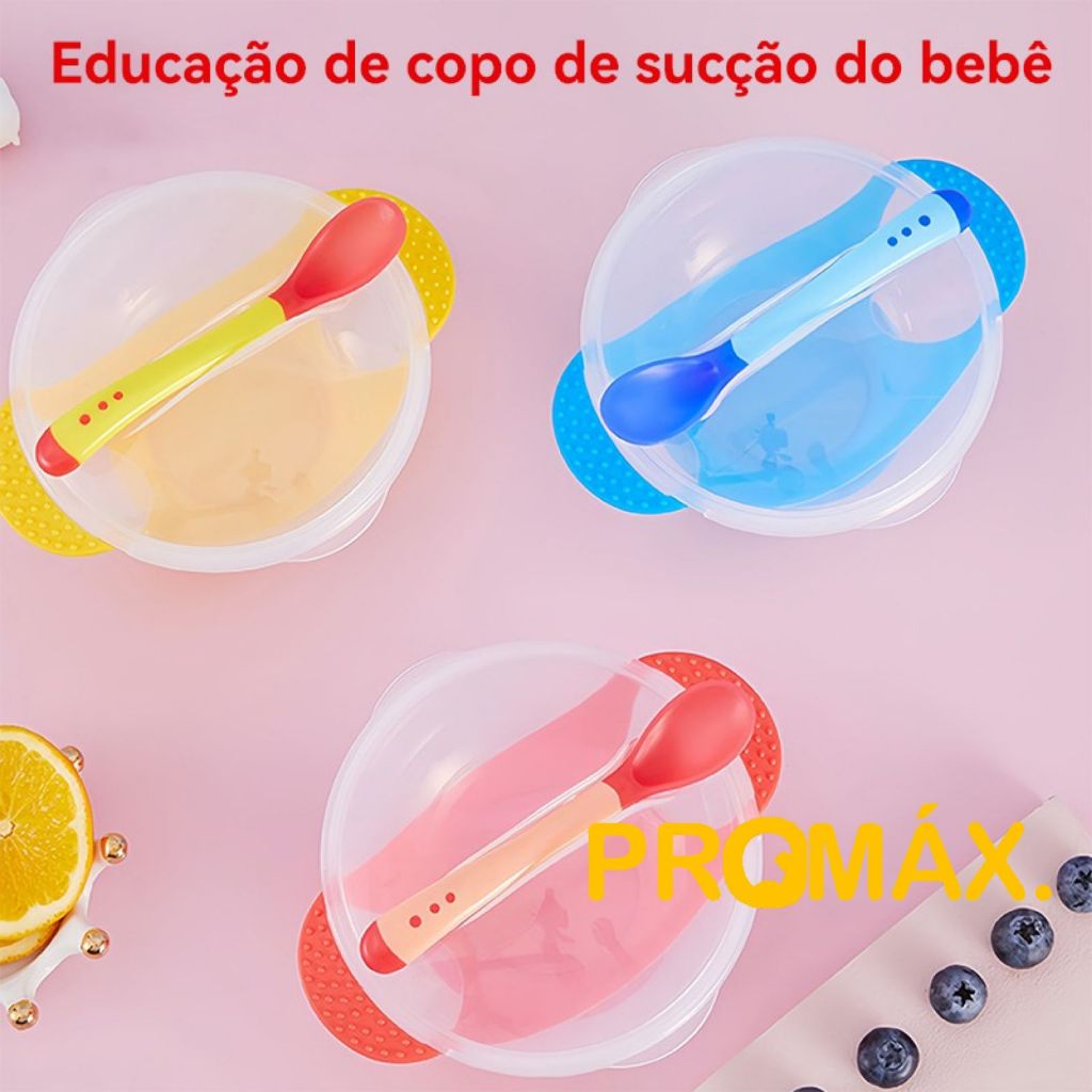 Tigela Bowl kit Refeição Infantil Prato PP Com Ventosa + Tampa + Talheres