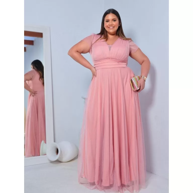 Vestido Plus Size Longo de Festa e Formatura Com M