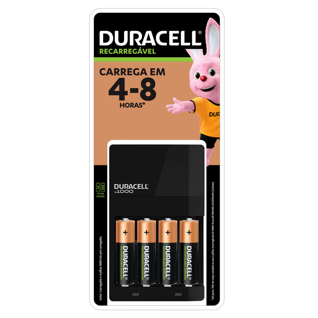 Carregador de Pilhas AA e AAA Duracell – Com 4 Pilhas Rec AA
