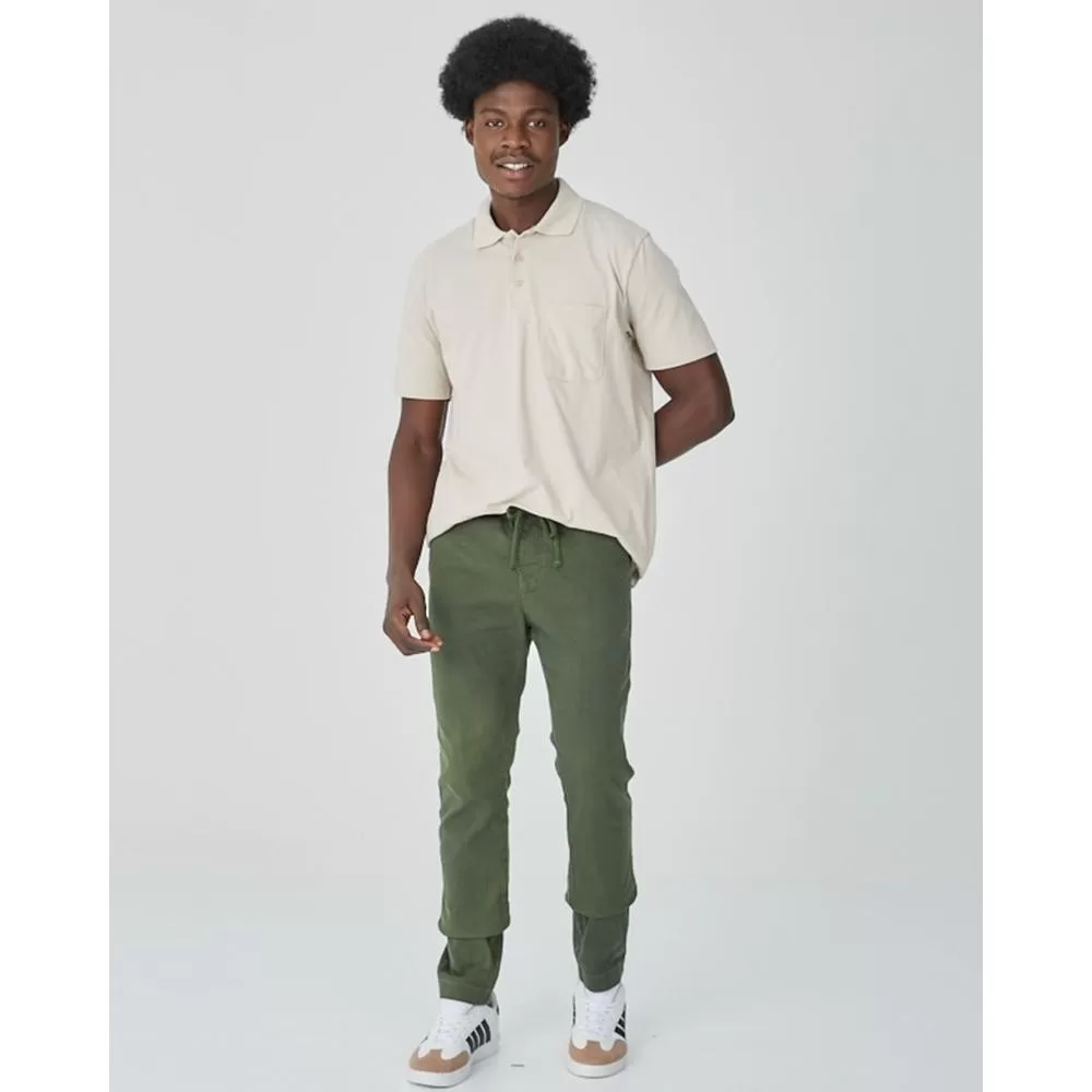 Calça Chino Masculina Cadarço Frontal Em Sarja Com Elastano