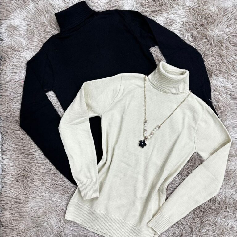 Kit2 Blusa gola alto feminina manga longa básica 