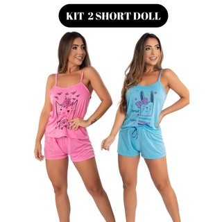 Kit 2 pijama short dool malha Baby Doll Curto Adul