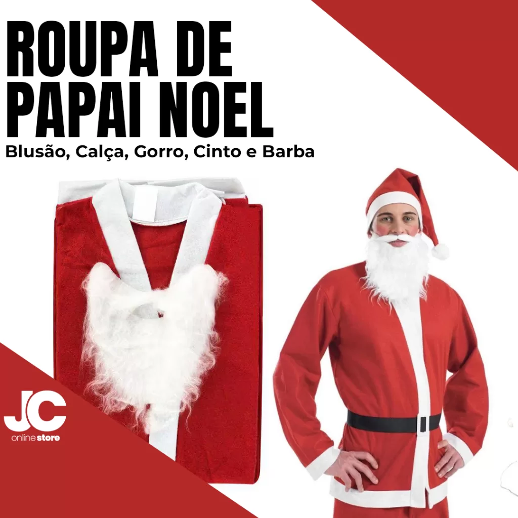 Kit Fantasia Roupa Papai Noel de Feltro Completa Natal Tamanho Único Masculino Femino Festa Natalina