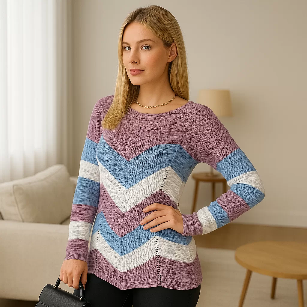 Blusa De Frio Feminina Tricot Manga Longa Detalhe Zig Zag Inverno Versátil Básica