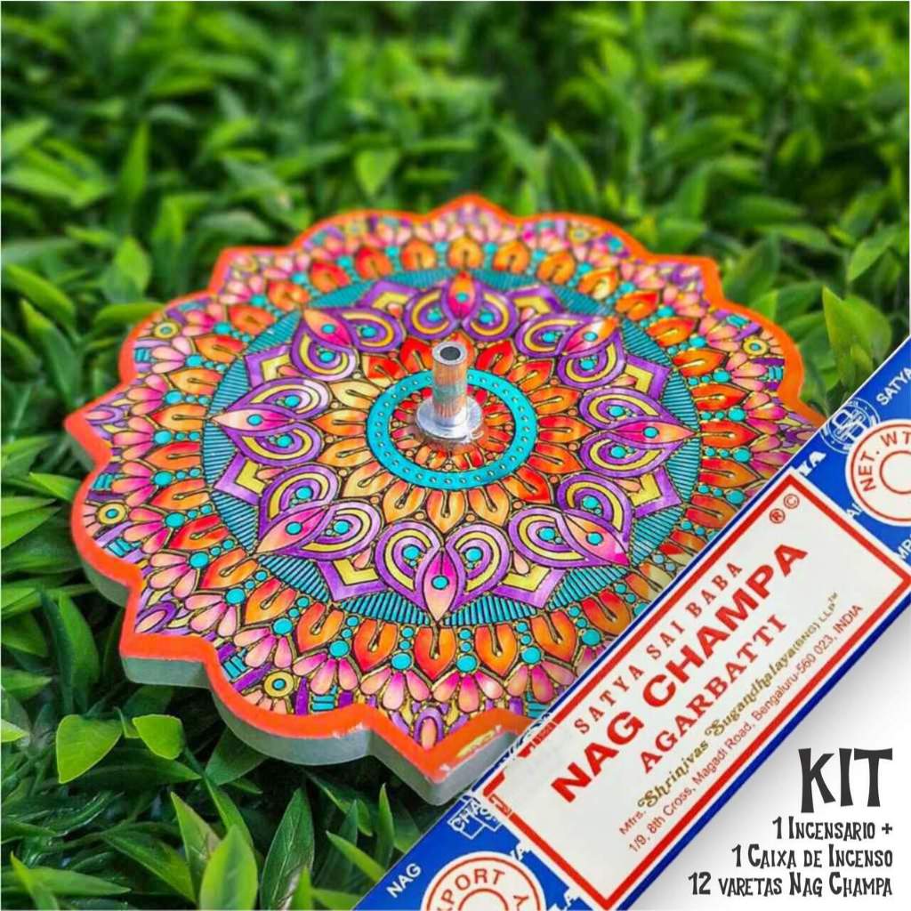 Incensário Mandalas Coloridas Porta Incensos de Vareta Hinduísmo e Budismo