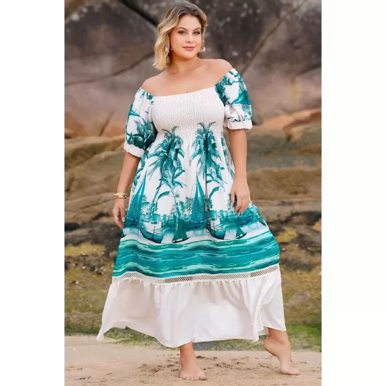 Vestido Verde Plus Size Longo Estampado