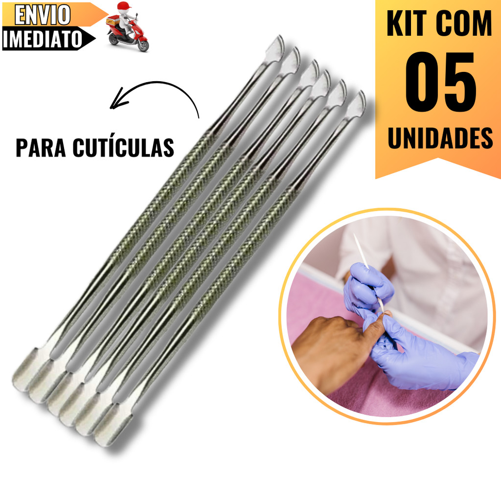 Kit 5 Extratores de Cutícula 12,4cm  Aço Inox de Alta Qualidade para Manicure e Pedicure Profissiona