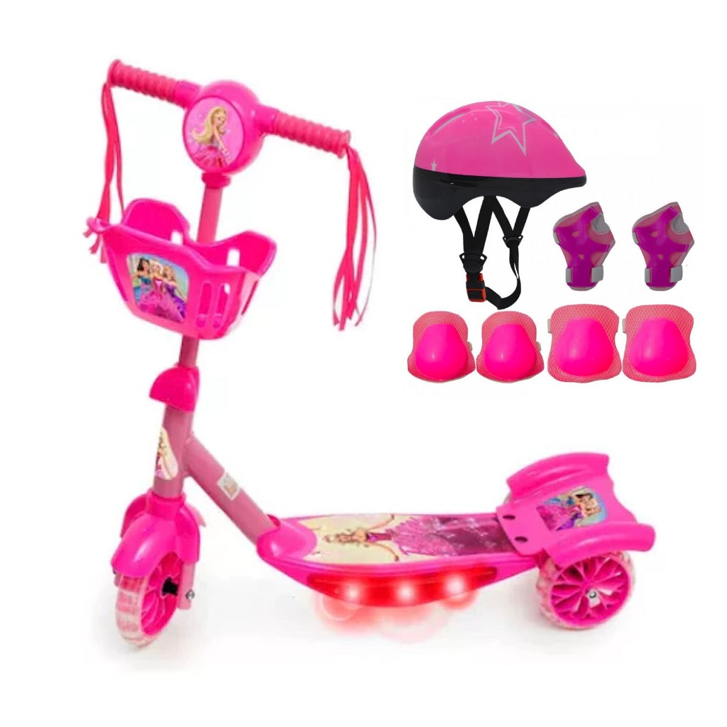 Patinete Infantil Meninas Lançamento Musical e Luzes 3 Rodas Com Cesta Promoção