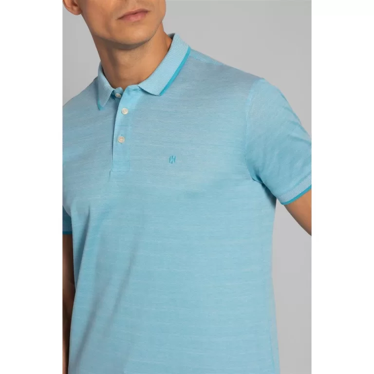 Polo Manga Curta Pima Slim Fit – Azul Turque