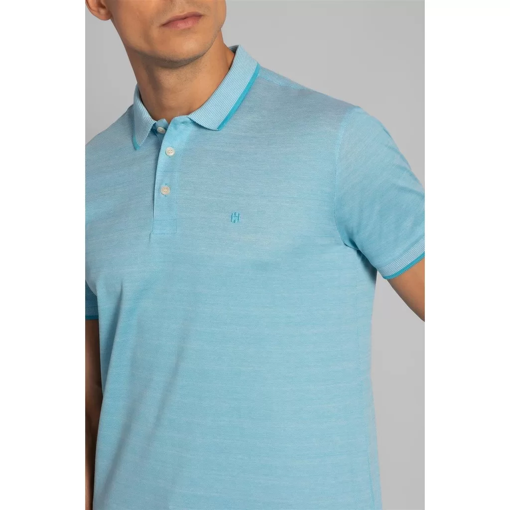 Polo Manga Curta Pima Slim Fit – Azul Turquesa / Branco