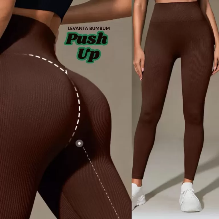 Calça Legging Canelada de Cintura Alta Sem Costur