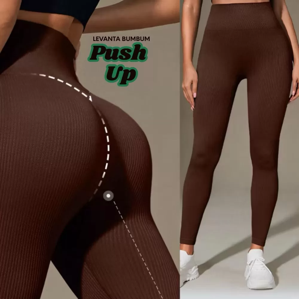 Calça Legging Canelada de Cintura Alta Sem Costura para Academia Feminina, Elástica e Fitness