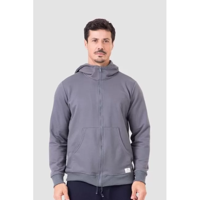 Jaqueta Moletom Chumbo Zíper Capuz Bolso