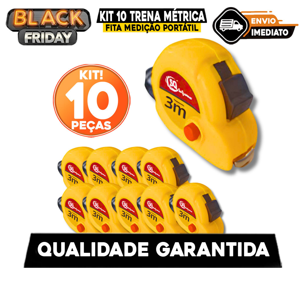 Kit 10 Trena 3MT Métrica Fita Medição Portátil Com Trava De Segurança Construção ENVIO IMEDIATO
