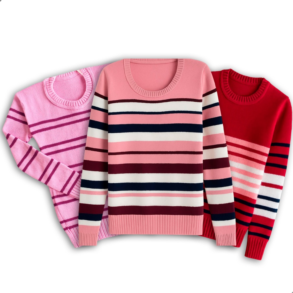Suéter Infantil Tricô Menina Listrado Sortido Inverno Quentinho Estiloso Tamanhos 4 6 e 8 Anos Para