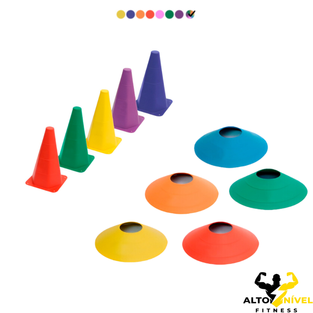 Kit Treino Funcional Agilidade 05 Cones + 05 Chapéus Chinês Treinamento Futebol Futsal Academia