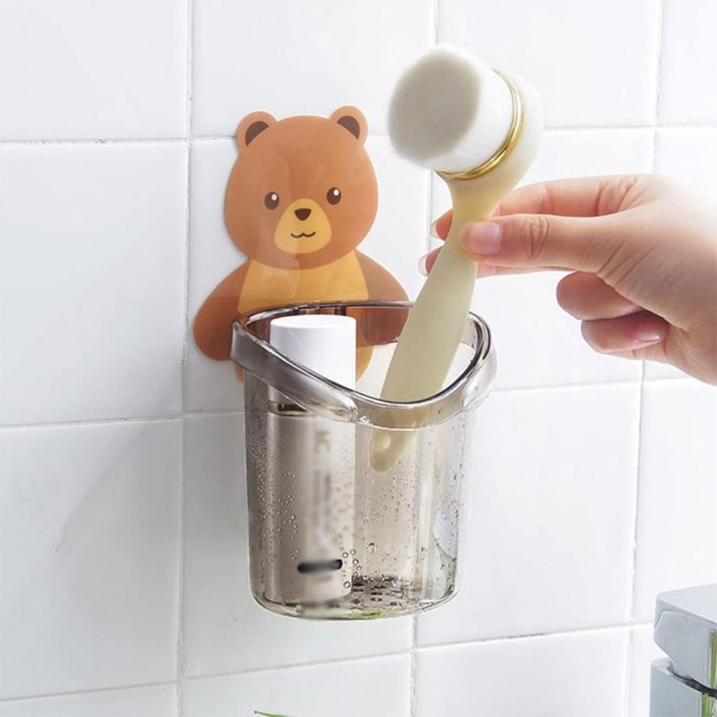 Suporte para Escova e Pasta de dente De Acrilico Banheiro Desenho Urso Com Adesivo Cores Aleatórias