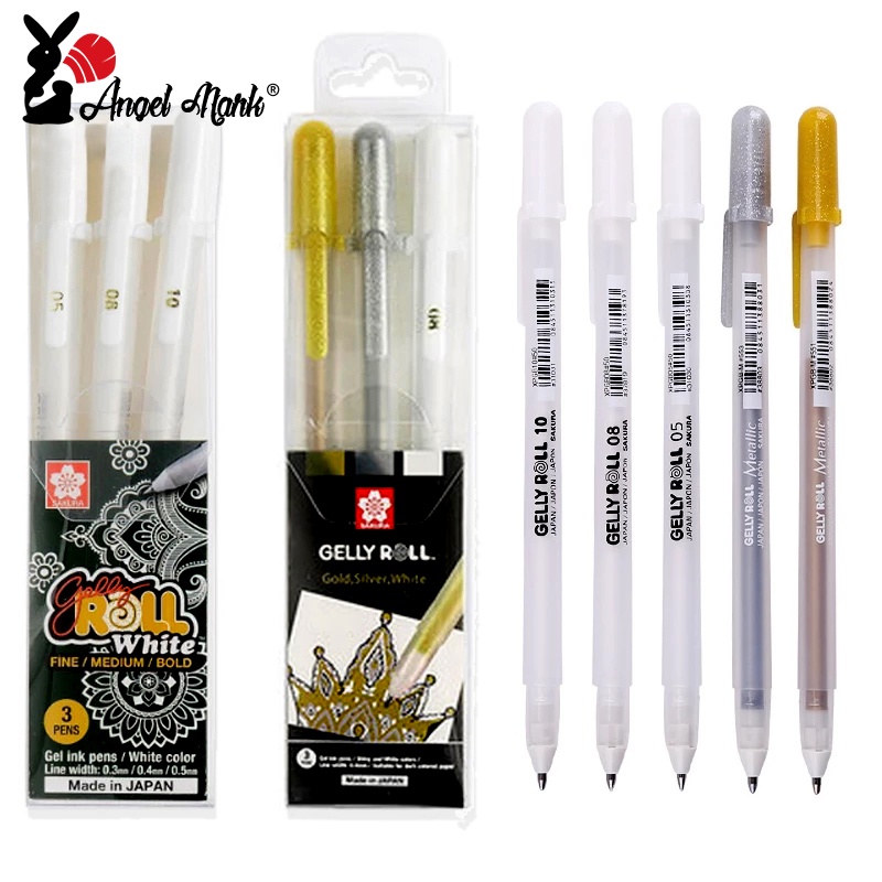 Angel Mark 3pcs Destaque Caneta Gelly Roll Canetas De Tinta Clássica Brilhante Gold/Silver/White Mar