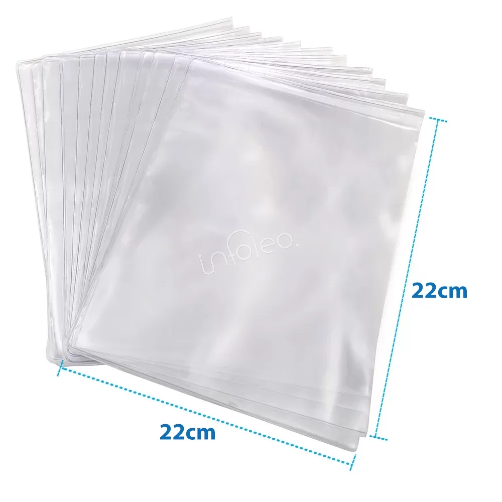 Luva Capa Plástica Protetora 22x22cm para Cadernos e Agendas para uso em encadernação