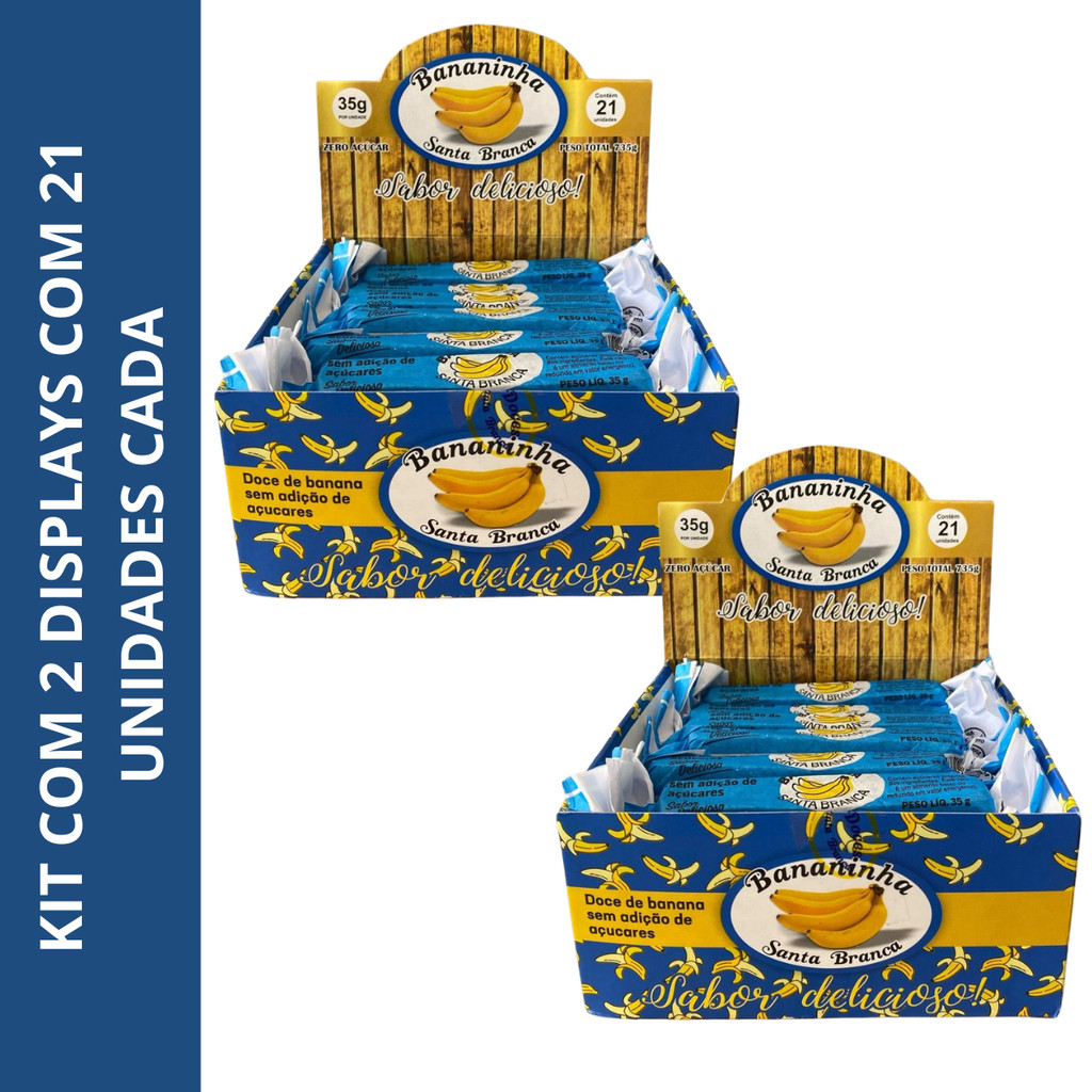 Kit com 2 Displays Bananinha Artesanal Sem Açúcar 100% Natural 2x21und